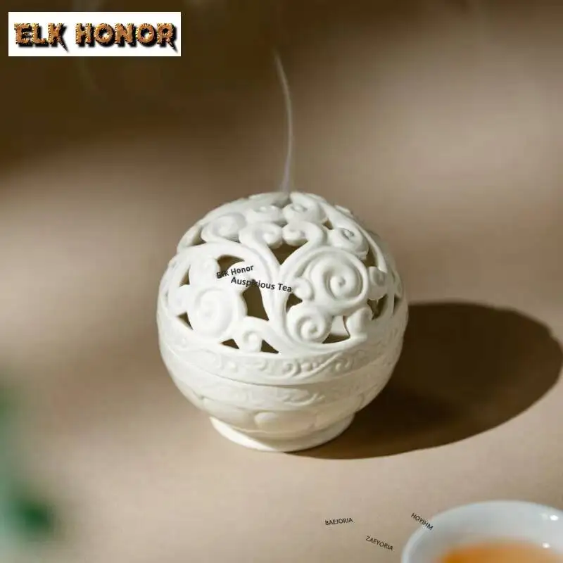 ZAEYORIA Ding Kiln White Hollow Ceramic Incense Holder Ancient Incense Waterfall Incense Burners Consecrate Censer Bedroom Craft