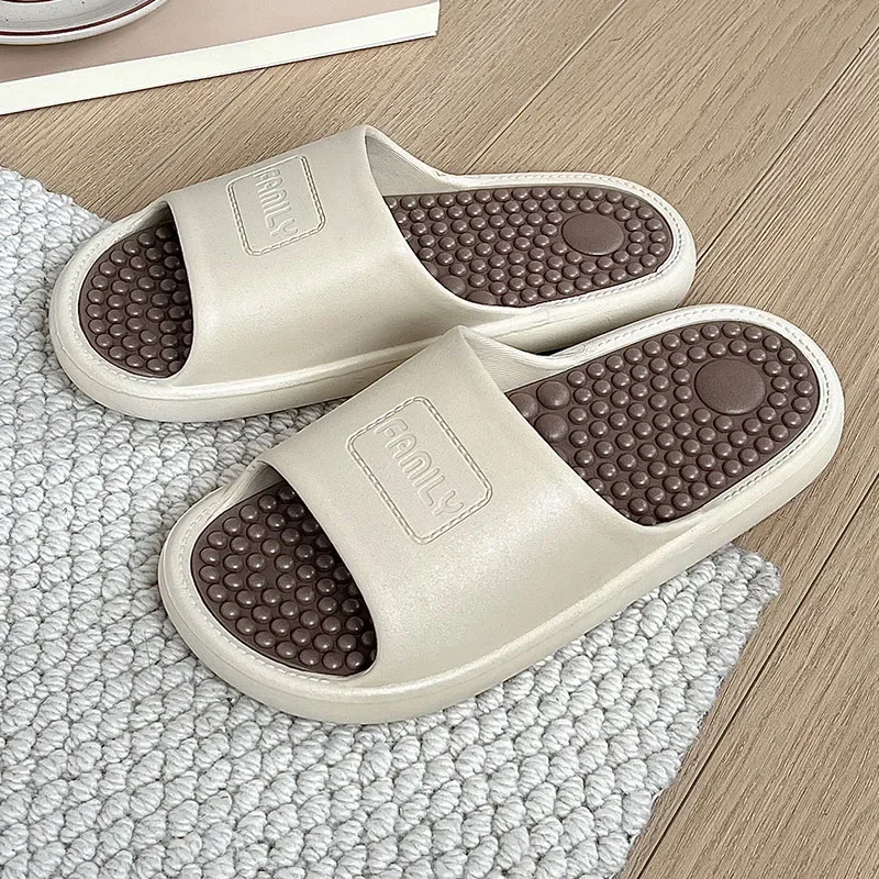 Men Summer Home Slippers Women Non-slip Bathroom Indoor Sandals Couple Concise Massage Slides House Thick Sole PVC Shoes