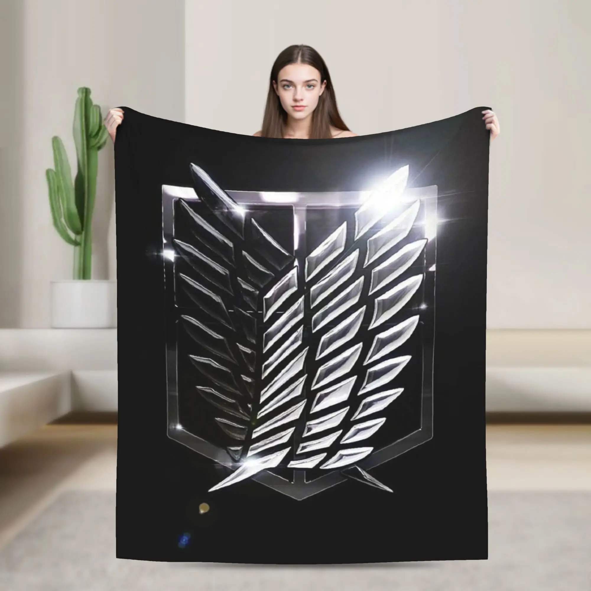 

Attack on Titan Survey Corps Shine Logo Knitted Blanket Fleece Shingeki no Kyojin Throw Blanket for Airplane Bedspread