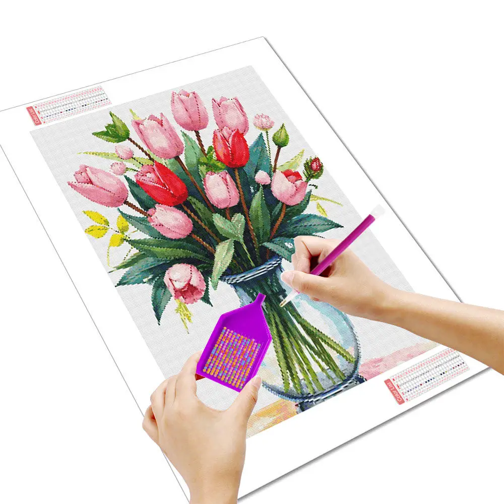 HUACAN Full  Kits Diamond Painting Elegant Floral Bouquet Glass Vase 5D Diamond Painting Kits DIY Art Mosaic  Rhinestone