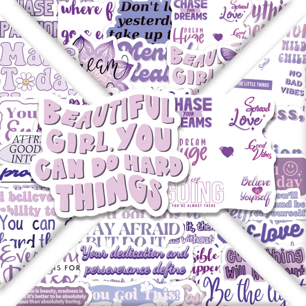 

10/30/50PCS Purple Inspirational Text INS Style Creative Decorative Water Cup Scooter Mobile Case Waterproof Decal Sticker