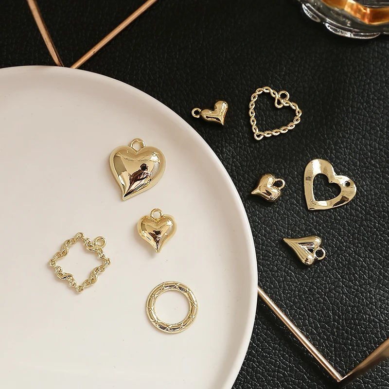 1pcs Simple And Versatile Gold Color Heart-shaped Ins Love Alloy Pendant Diy Handmade Necklace Bracelet Jewelry Material Charms