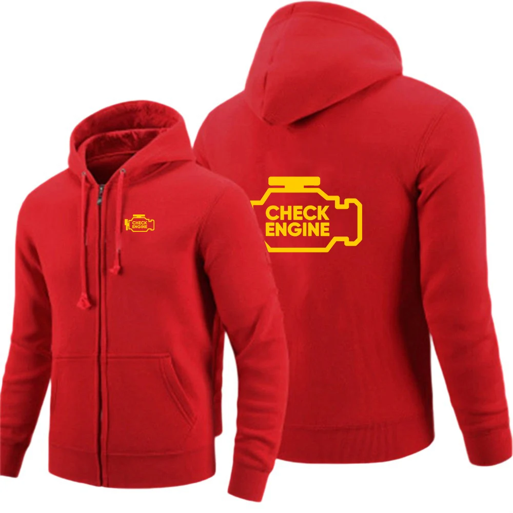 2025 Men Spring Autumn Mechanic Auto Repair Check Engine Light Solid Color Zipper Cotton Comfortable Hoodies Classic Pullover