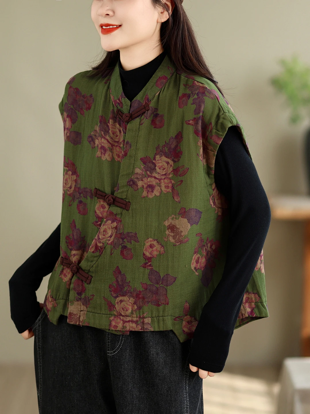 New Women's Chinese Style Printed National Trend Buttonless Sleeveless Vest Artistic Versatile Fashionable Top Autumn New Model