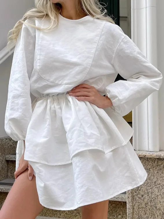 Dresses Womens Jacquard Spring Modal Hand-Pleated Ditsy Dots Smocking Flared Skew Short Picnic Mori Pastoral Relaxed Literary OL