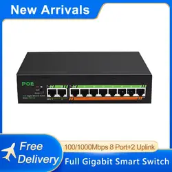 ROCINN-conmutador Ethernet POE de 10 puertos, conmutador de red para cámara IP CCTV, inalámbrico, AP 100M, 48V, VLAN, 10/802,3 Mbps, IEEE 250 af/at