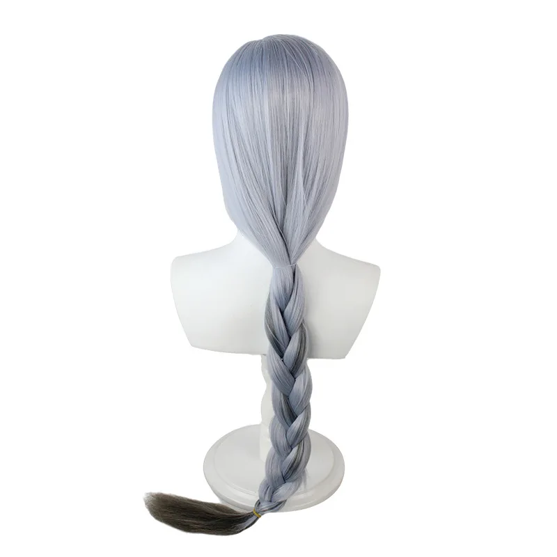 Cos Shenhe-Peluca de cabello trenzado para Cosplay, pelo largo medio, gradiente, gris, azul