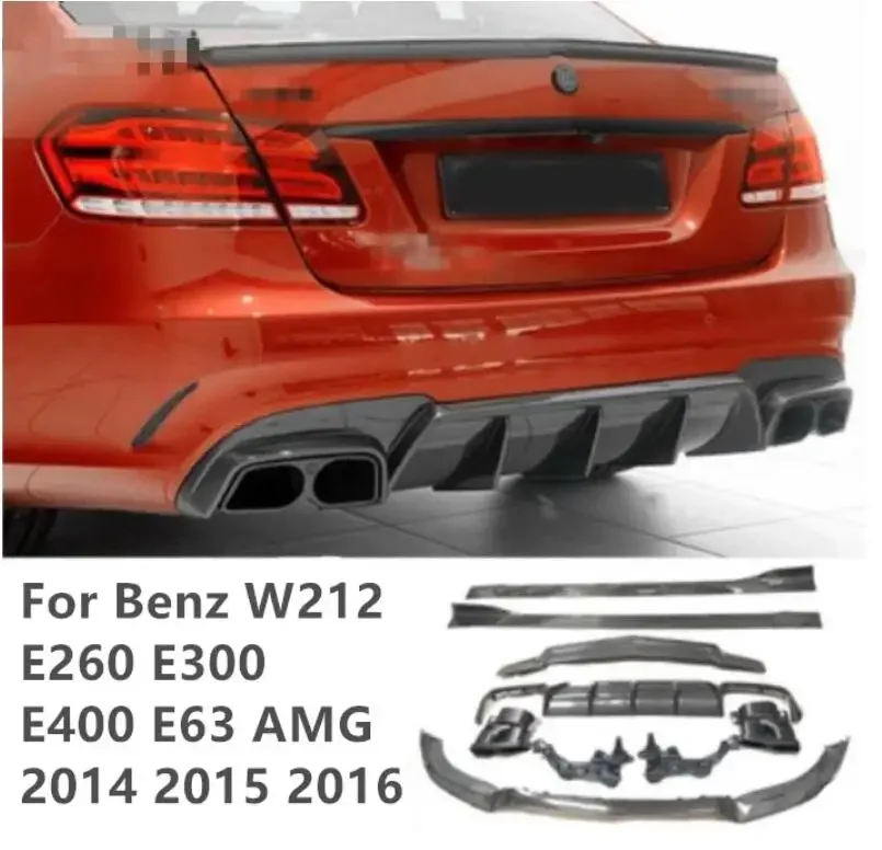 

Carbon fiber Front Lip Spoiler Rear Bumper Diffuser Side Body Skirt Exhaust Tips For Mercedes Benz W212 E260 E300 E63 AMG 14-16