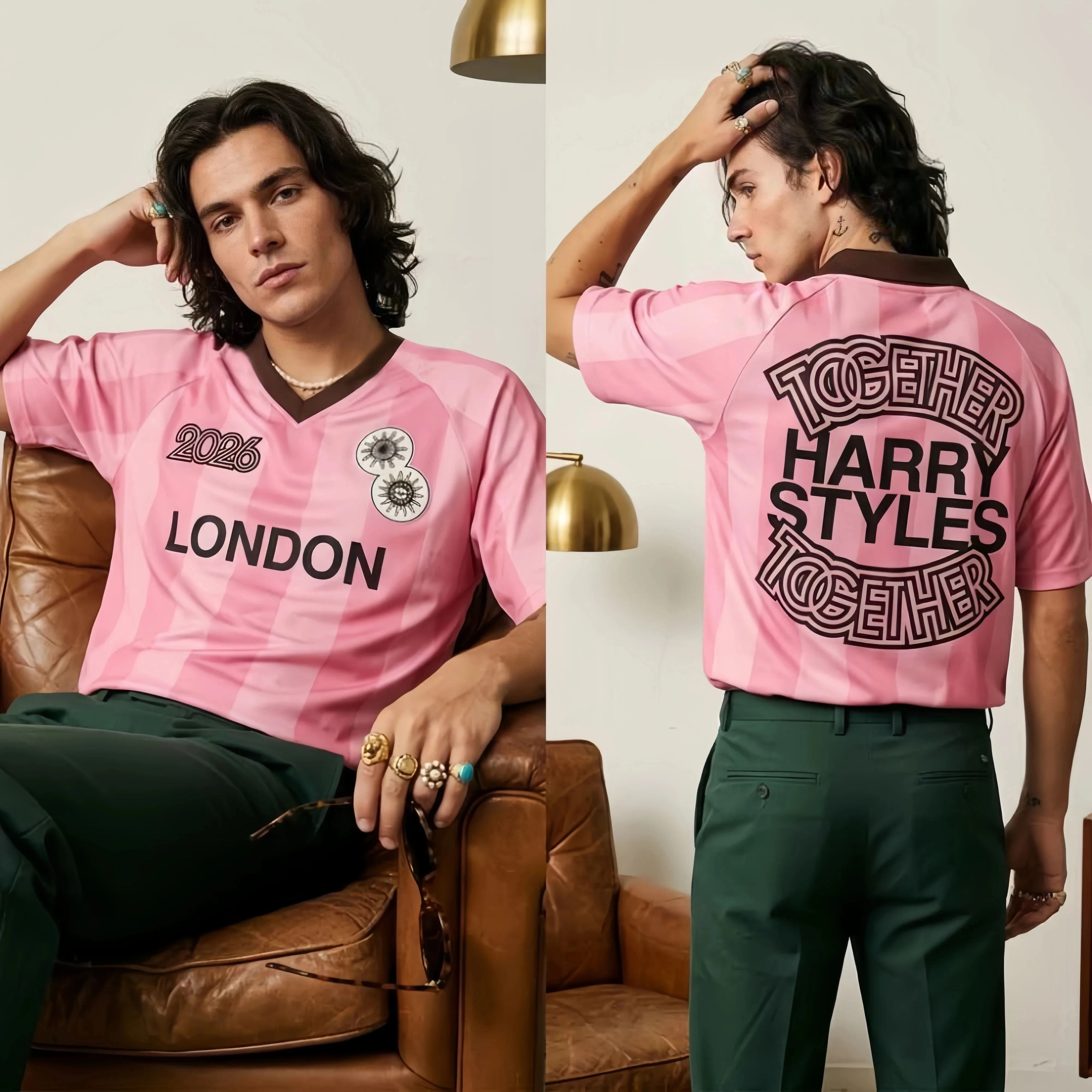 Harry Styles Together Tour Pink Soccer Jersey Shirt 2026 New Arrivals Shirts Summer Fashion V-neck BreathableMesh Jersey Unisex