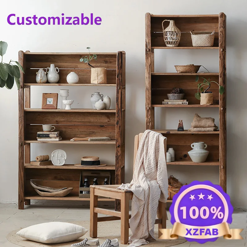 Factory Direct 2026 Vintage homestay decoration bookshelf office old pine wood solid wood locker