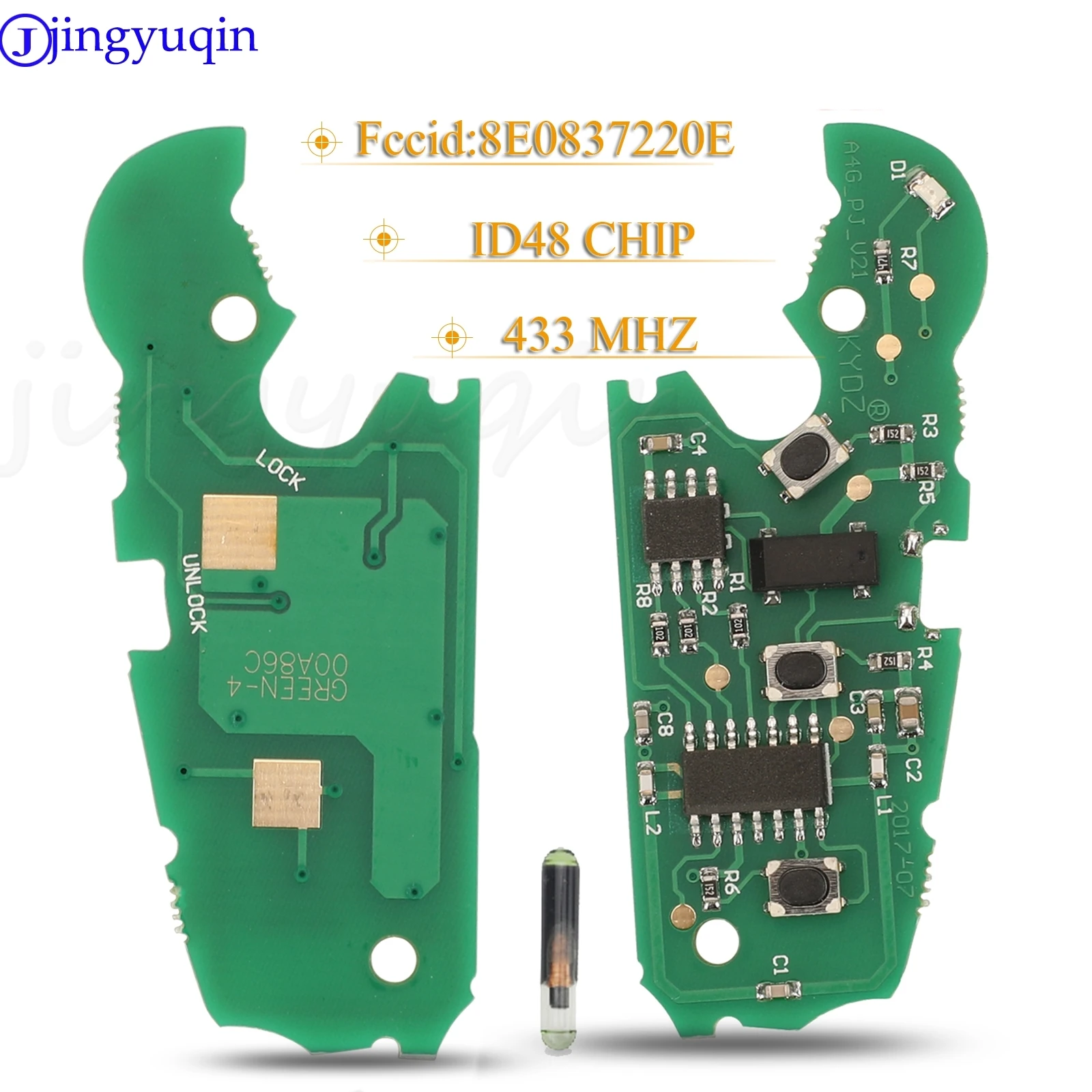 Jingyuqin-mando a distancia plegable para coche, mando a distancia de 3 botones para Audi A4 2004-2008, 433mhz, Chip ID48, Fccid:8E0837220E/220Q/220K