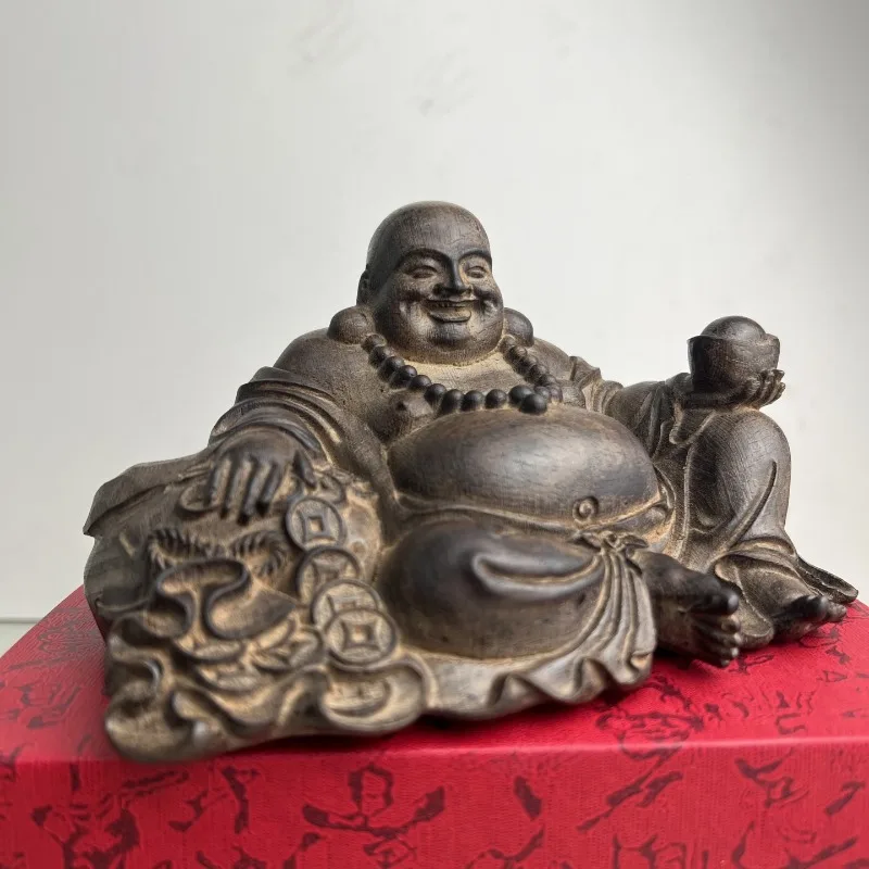 Hand-Carved Agarwood Maitreya Buddha Statue - 6.2
