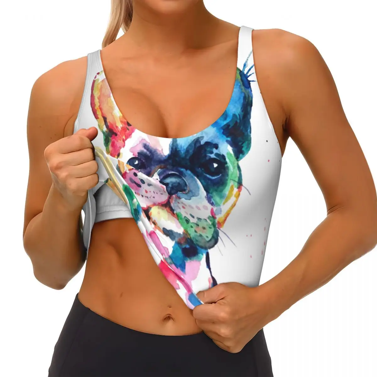 สีน้ํา French Bulldog Basic Tops ผู้หญิง Samba เซ็กซี่ V คอโยคะฟิตเนสเสื้อกีฬา