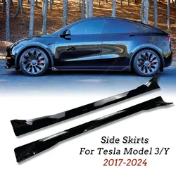 4pcs Side Skirts Spoiler Body Kits For Tesla Model Y 3 Highland Guard Extension Rocker Panels 2017-2024 Splitters Accessories