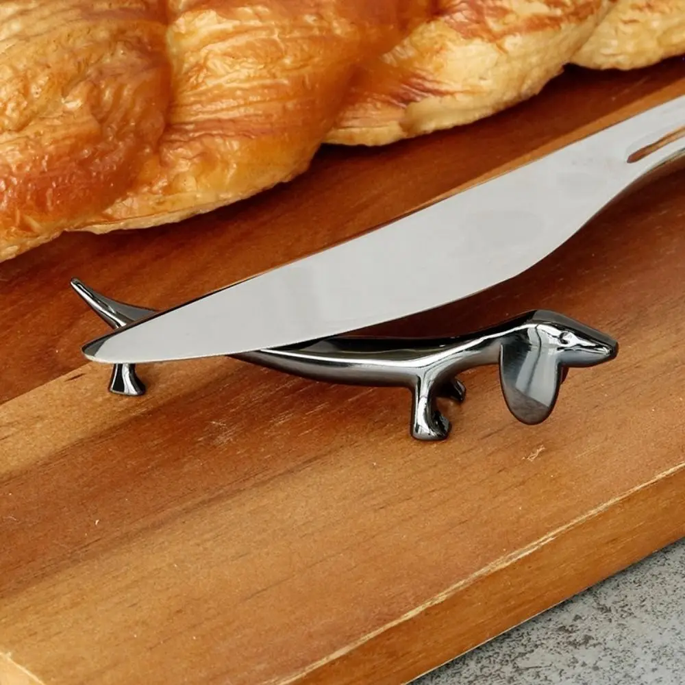 2PCS Zinc Alloy Dachshund Dog Chopstick Holder Silver Dog Shape Cutlery Bracket Holder Cute Decorative Cutlery Rest