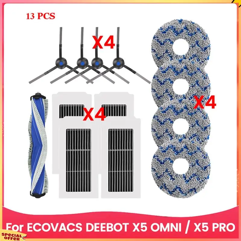 ABFI для робота-пылесоса ECOVACS DEEBOOT X5 OMNI/X5 PRO, детали для пыли, мешок для пыли, фильтр Hepa, основная боковая щетка, тряпка для швабры