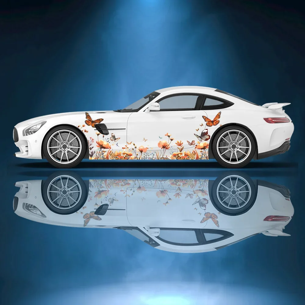 

Colorful Butterfly Flowers Car Side Sticker Decor, PVC Waterproof Scratch Resistant Decal, Car Protection, Auto Accessories Gift