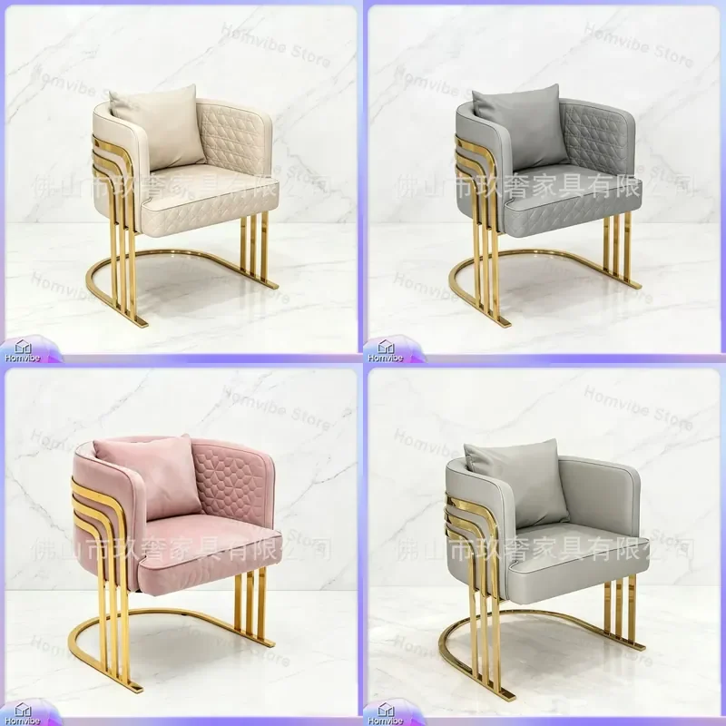 for Light Luxury Stainless Steel Sofa Chair Beauty Salon Nail Art Reception Modern Simple Leisure Single Seat