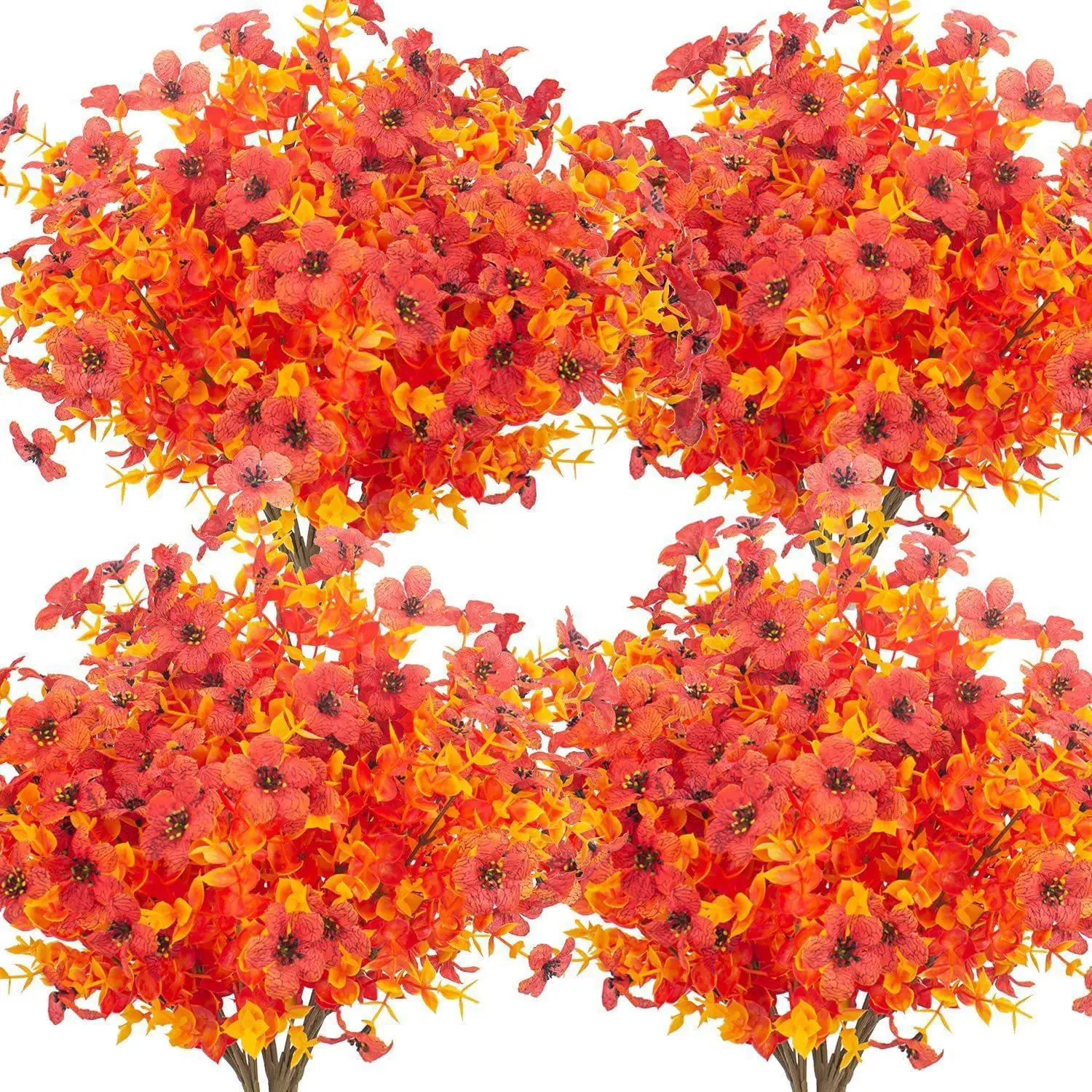 Faux Autumn Leaves Synthetic Orange Eucalyptus Branch Artificial Eucalyptus Leaf Fabric Artificial Small Flowers For Dining