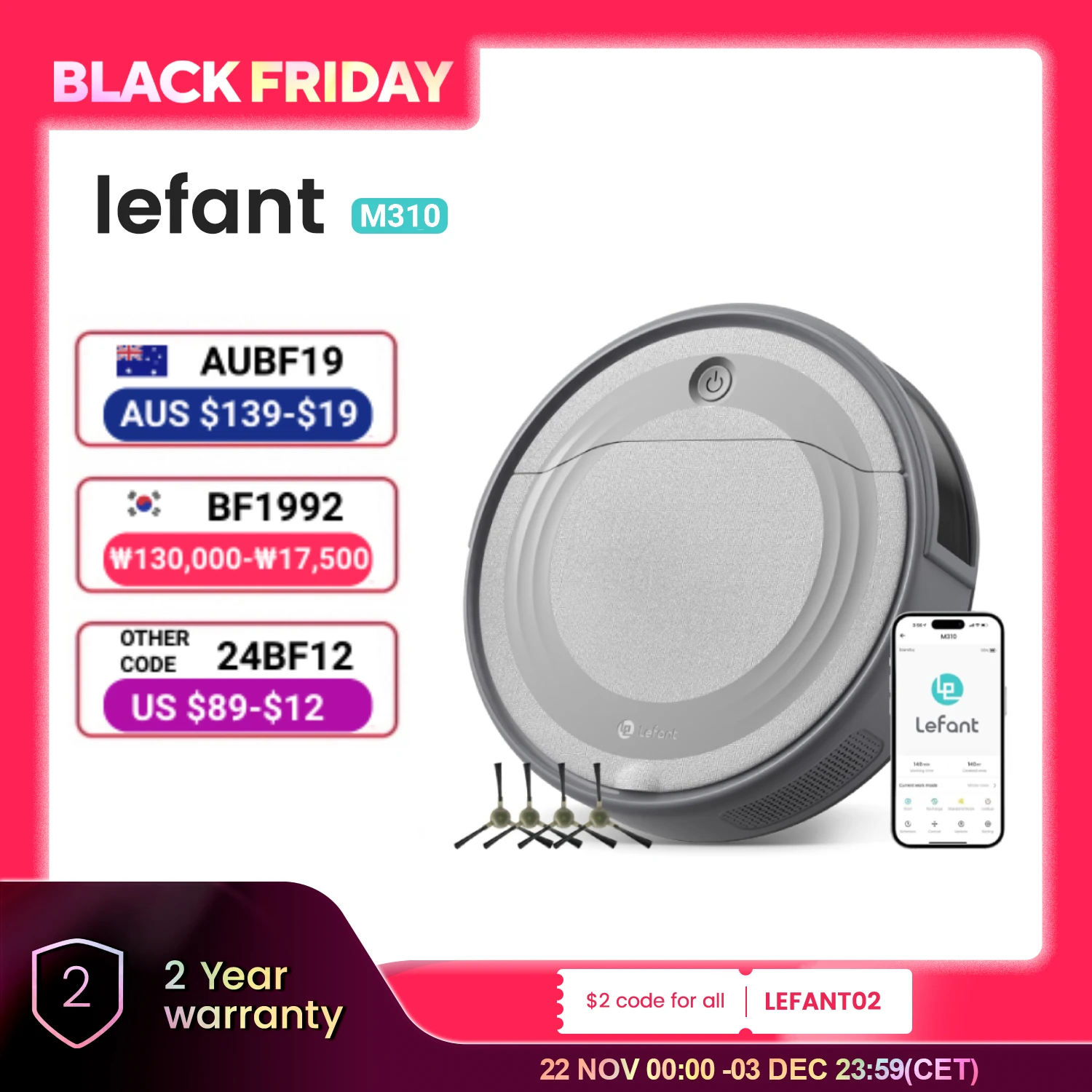 Lefant M310 Robot Vacuum Cleaner-4500Pa Powerful Suction, PreciSense Obstacle Avoidance, 140 Mins Self-Charging,App/Voice/Remote