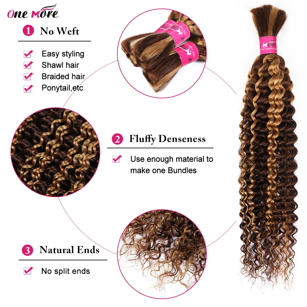 Human Braiding Hair 100g Highlight Deep Wave Human Hair Bulk for Braiding No Weft Curly Human Hair Extensions for Boho Braids