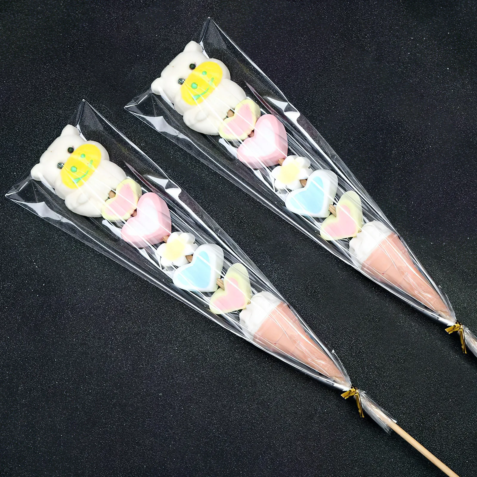 

200 set Candy Bag Film Clear Treat Bags Goodie Sugar-coated Birthday Cello Popsicle Plastic Bakery Packaging Cake Favor