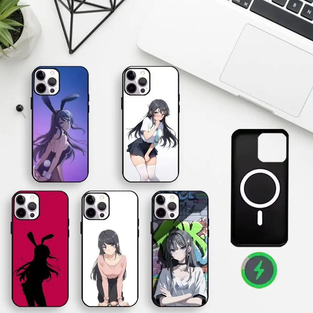 

Anime Mai Sakurajima Cell Phone Case For iPhone17,16,15,14,13,12,11 Max Black Wireless Charging Protecitve Cover