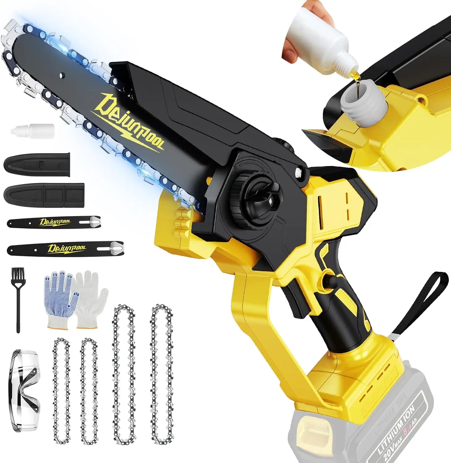 

Аккумуляторная мини-бензопила с 6 и 8-дюймовыми цепями, бесщеточным двигателем, автоматической масленкой, легким весом для обрезки