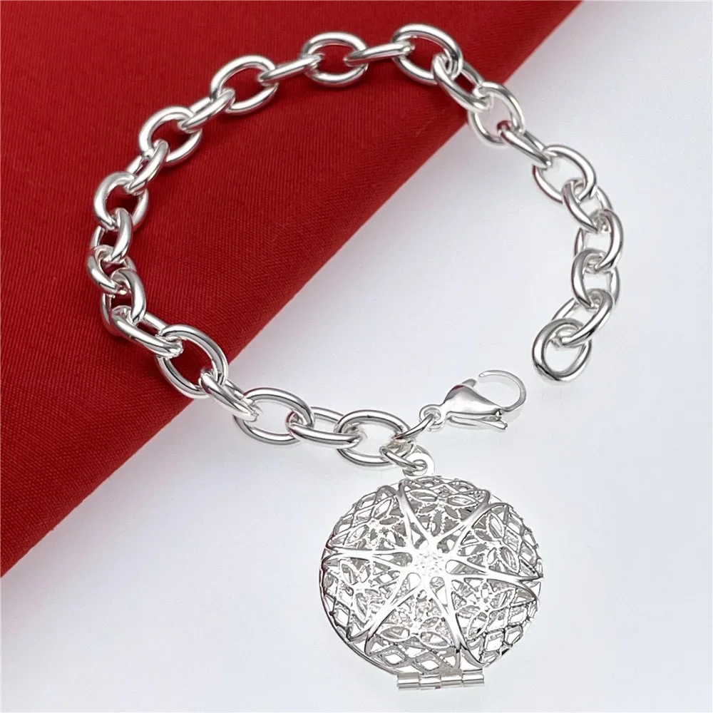 925 Sterling Silver Vintage round photo frame pendant Bracelet for Women Fashion party wedding  designer Jewelry Gift