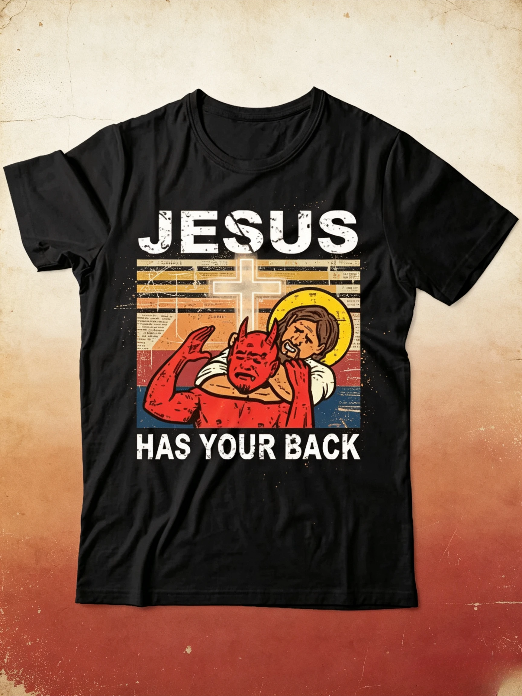 2026Best Selling Fashion Summer Jesus Has Your Back Jiu Jitsu Retro Christian Men Men T Shirts Cotton T Shirt Street Men T-shirt
