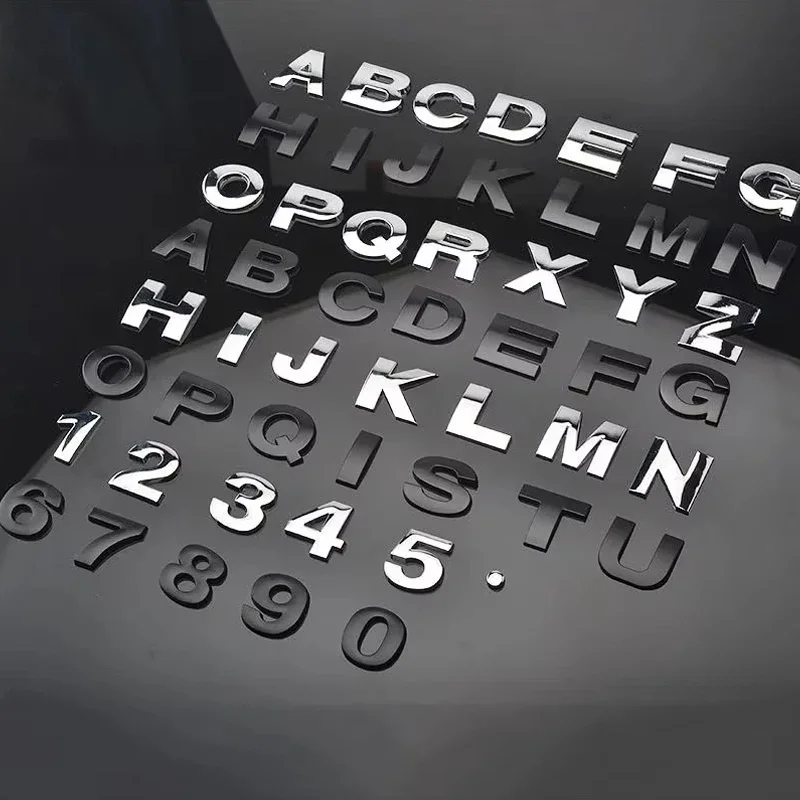 3D Metal 25mm 45mm Car Letters Alphabet Emblem Numbers Chrome Labeling Car Sticker Trunk Logo Letters Emblem Badge Accessories