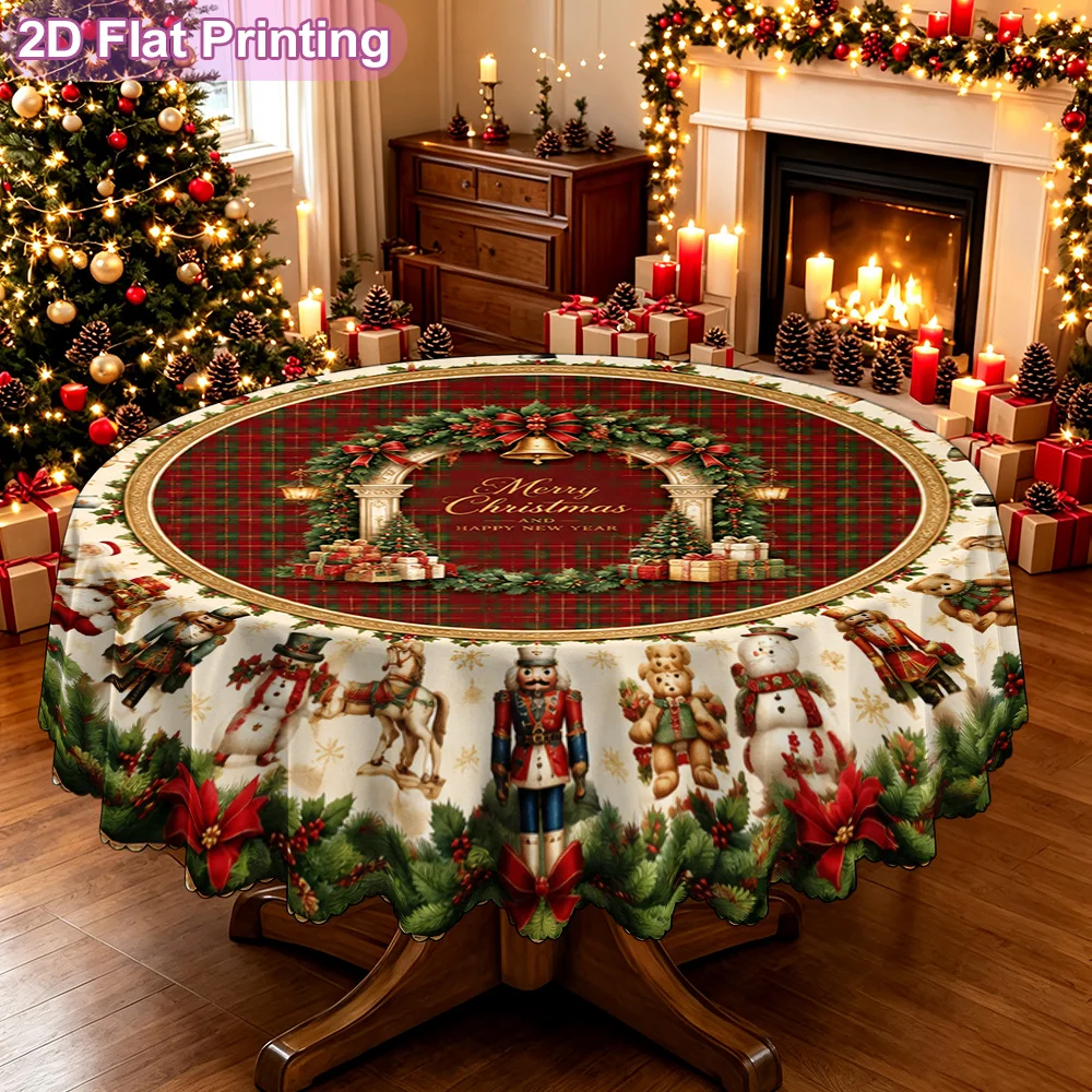 Merry Christmas Pioneer Snowman Wreath Round Carpet Pattern Holiday Tablecloth