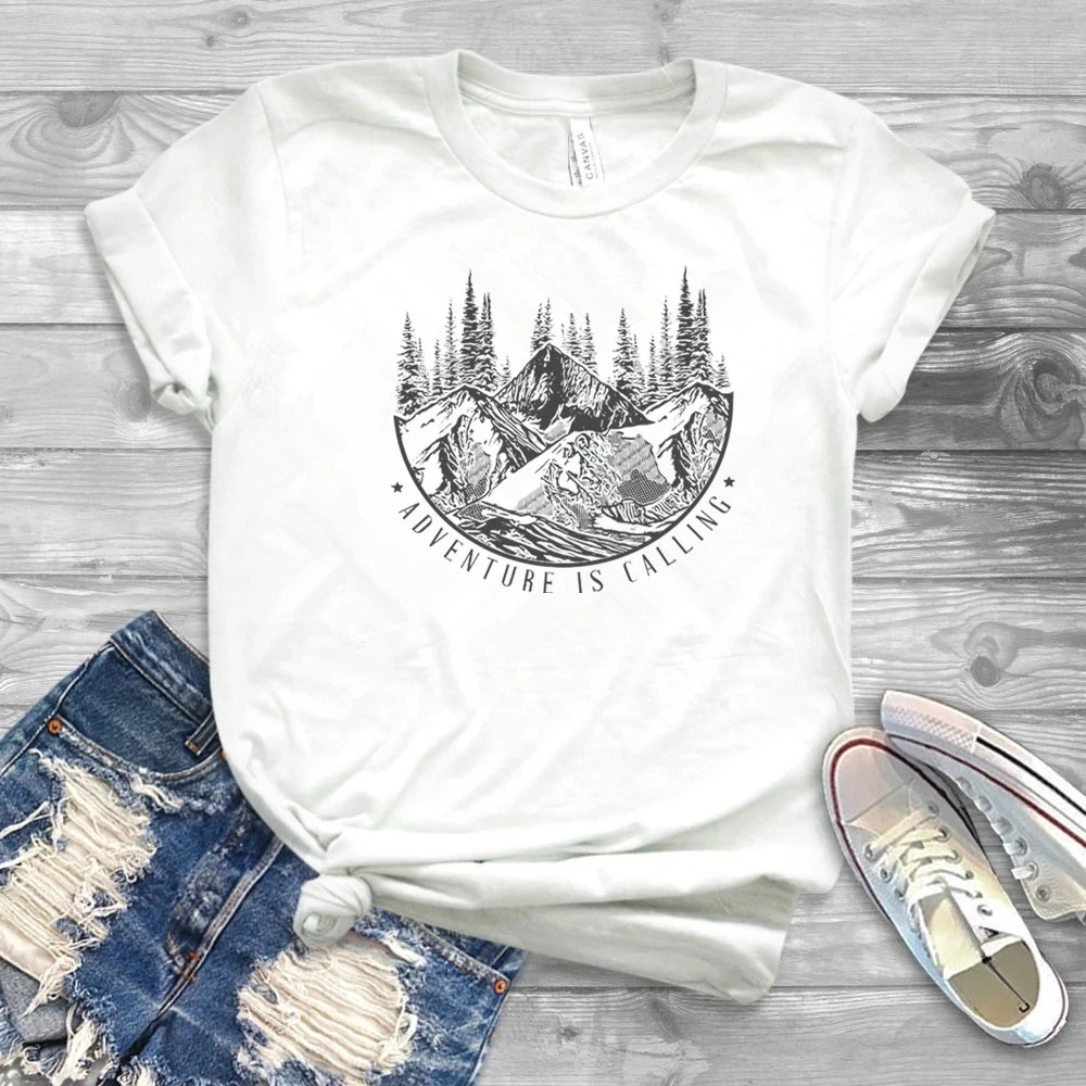 New Arrival Hiking Tees Adventure Is Calling Shirt Mountain Themed T Shirt Outdoor Shirts Wilderness Graphic Tee Forest Tops