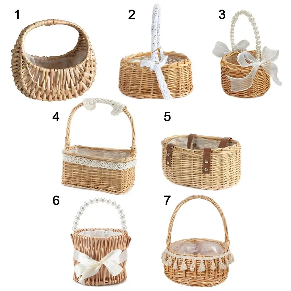 Wedding Flower Basket Willow Rattan Flower Girl Baskets Yellow Woven Basket Flower Arrangement Basket Picnic Container Storage image 6