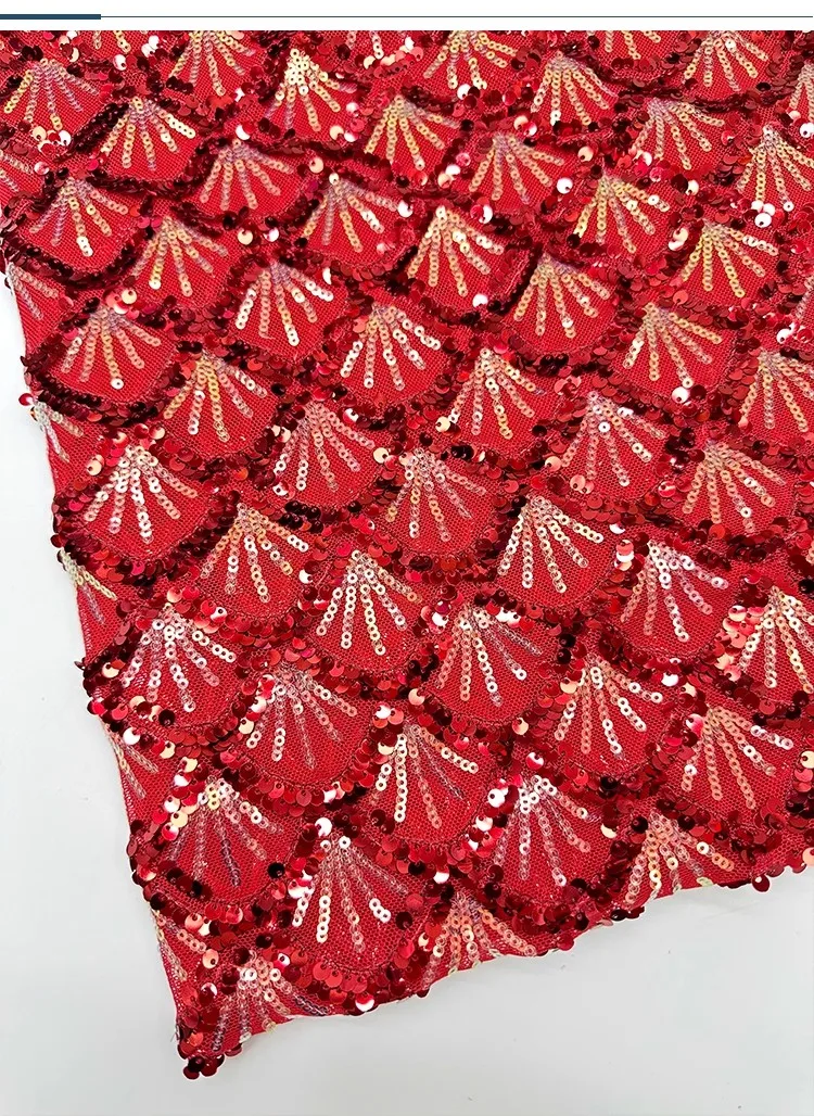 Afbeelding 6: 1yard Volledig bedekte schelpvormige metallic borduurwerk tissu nieuwe gaas stof voor kleding Jurk en bruiloft cheongsam stof