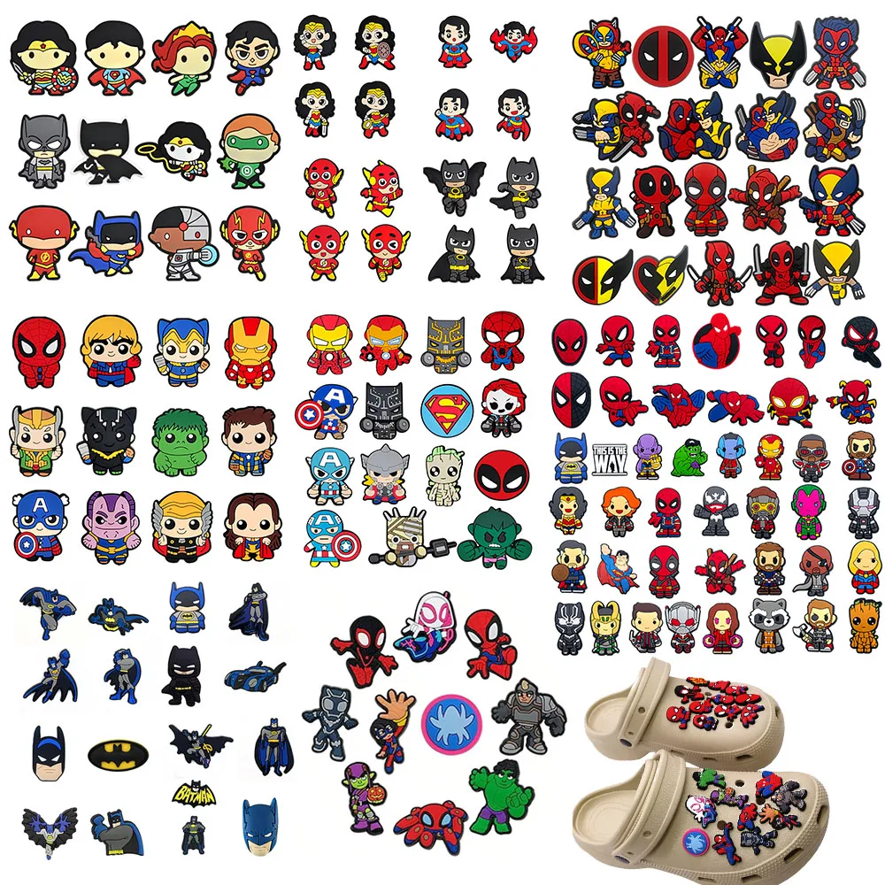

7-200pcs Cute Hero Q Version Shoes Decorated pvc shoes charm selling designer custom crocodile charm humorous holiday gifts
