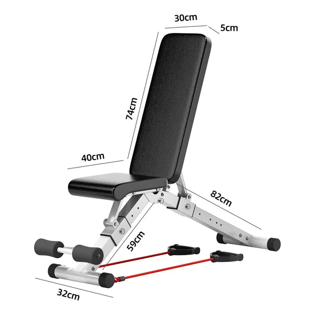 Adjustable Weight Bench Foldable Sit Up With Resistance Bands Padded Backrest For Full Body Workout Home Gym Fitness Equipment