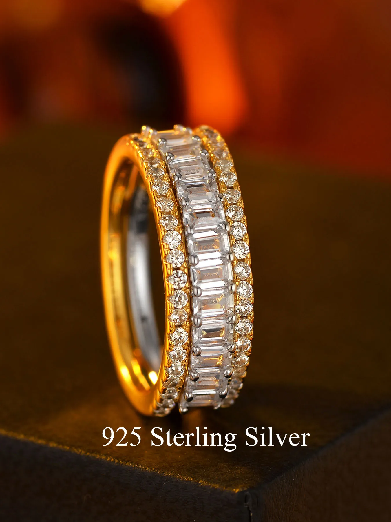 

925 Pure Silver Ladies' Ring, Minimalist Full-set Princess Square Design, Two-piece Set, Suitable For Daily Wear, Engagement.