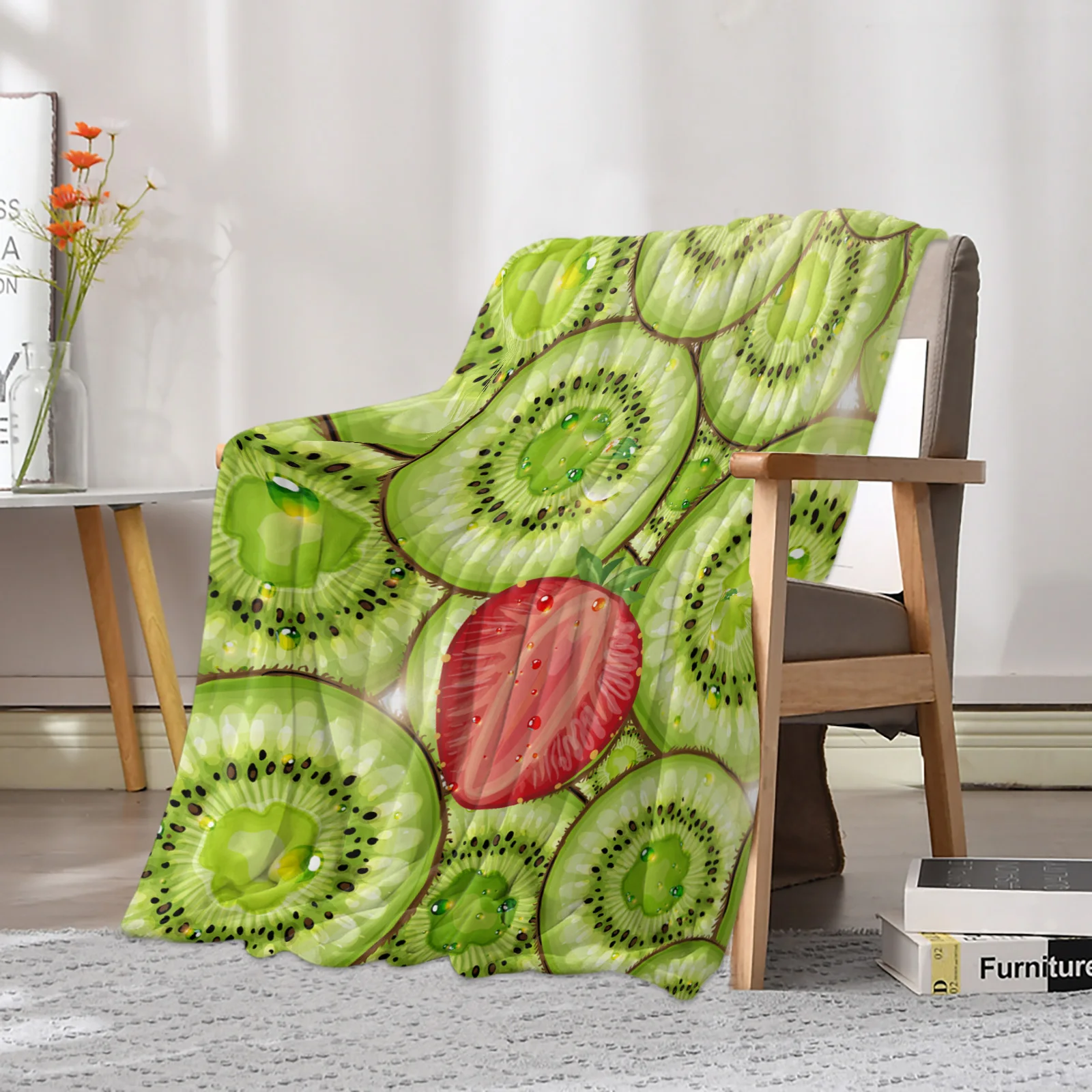 Fruit Kiwi Strawberry Simple And Fresh Printed Throw Blanket Flannel Fleece Blankets Throws for Sofa Couch Bed Bedroom Bedspread