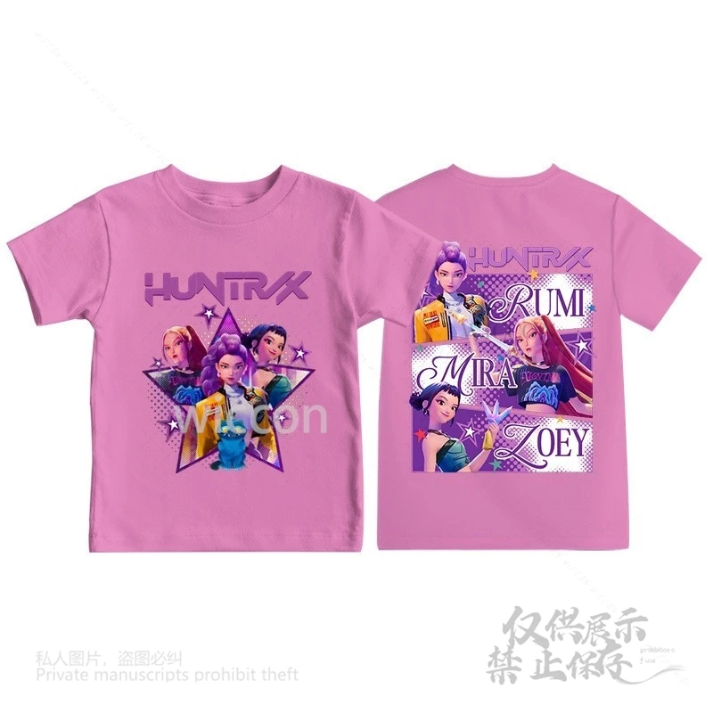 أنيمي Kpop شيطان الصيادين تي شيرت الكرتون لطيف قصيرة الأكمام قميص الصيف القطن موضة مطبوعة الاطفال هالوين كرنفال كوس