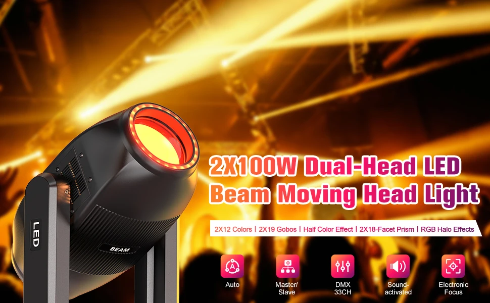 Yiflamefly 2X100W Dual-Head LED Beam Moving Head Lights 19Gobo 18Prism 12Color Bühnenbeleuchtung für Hochzeiten, Partys, DJs, Clubs, KTV, Bars – Detail 1
