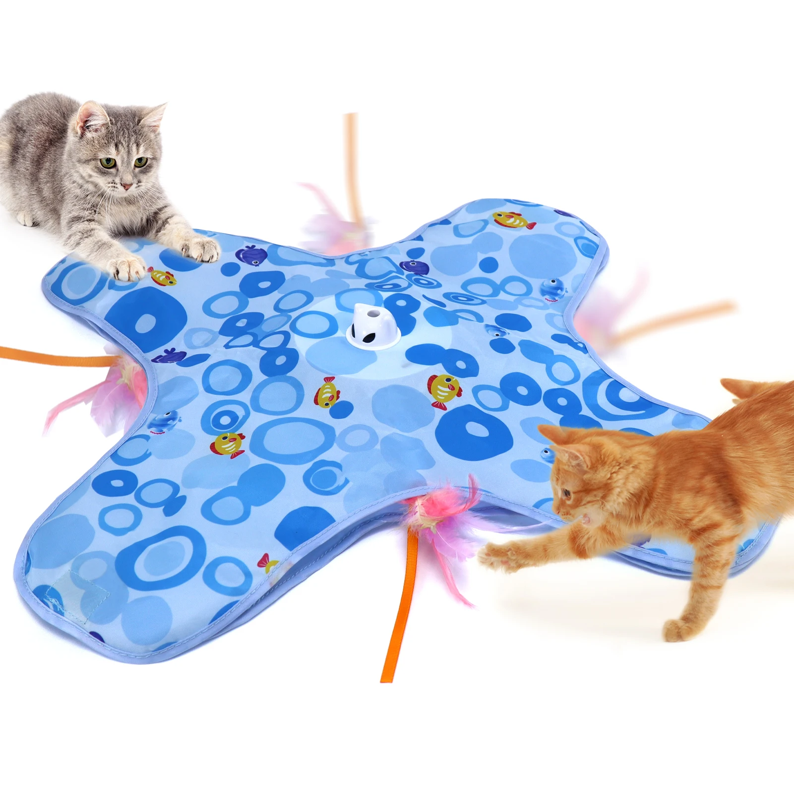 Hide and Seek for Indoor Cats,Rechargeable Touch-Activated Moving Feather Wand with Concealed Motion(Blue)