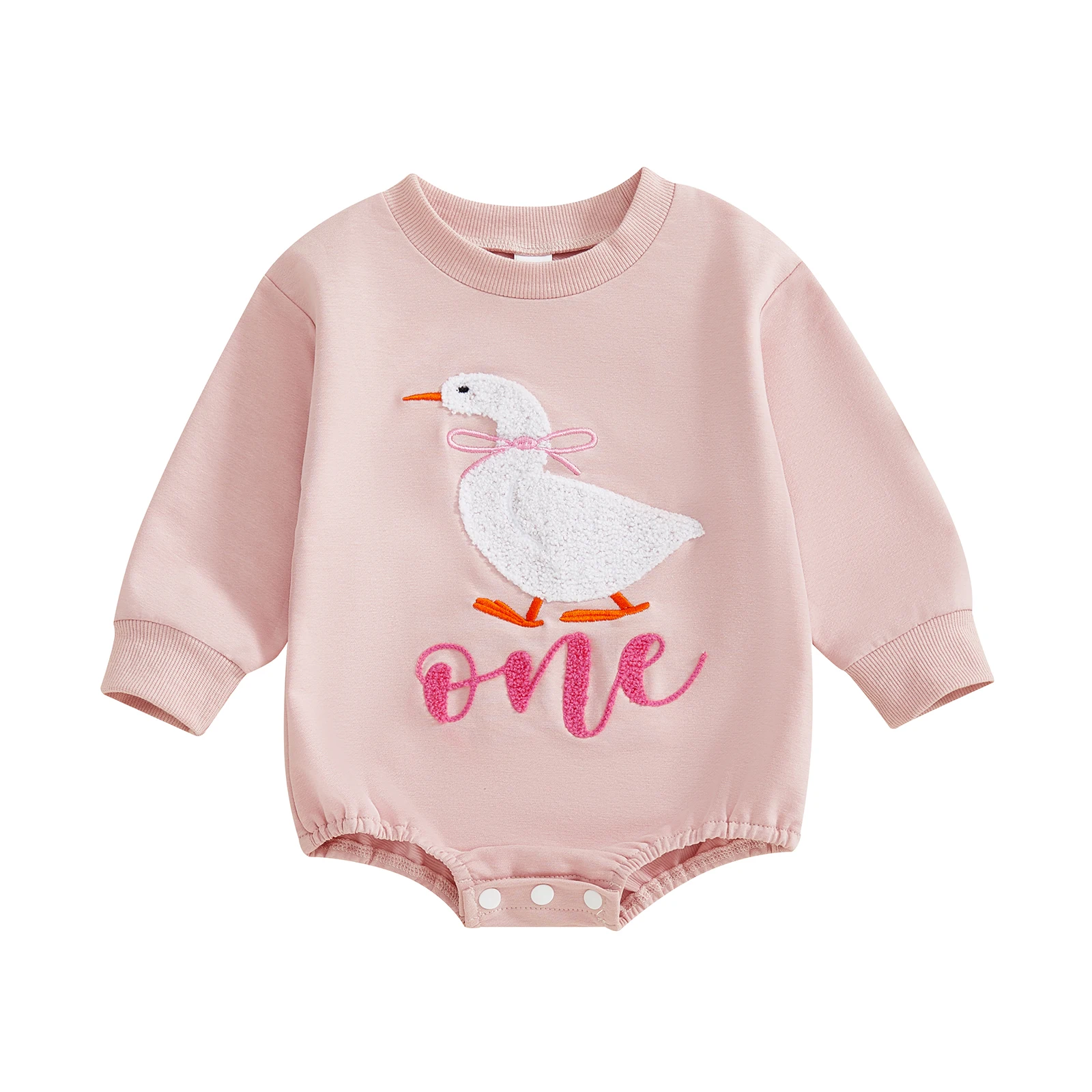 

Baby Girls Birthday Romper Goose Letter Embroidery Long Sleeve Round Neck Bubble Jumpsuit