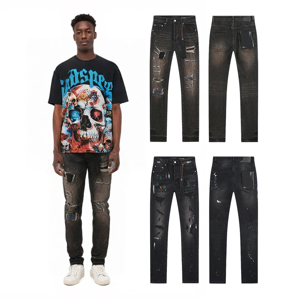 

Y2K Men's Clothing Hip Hop Streetwear Fashion Vintage Retro Black Denim Jeans Street Style Casual Ripped Jeans Straight Trousers