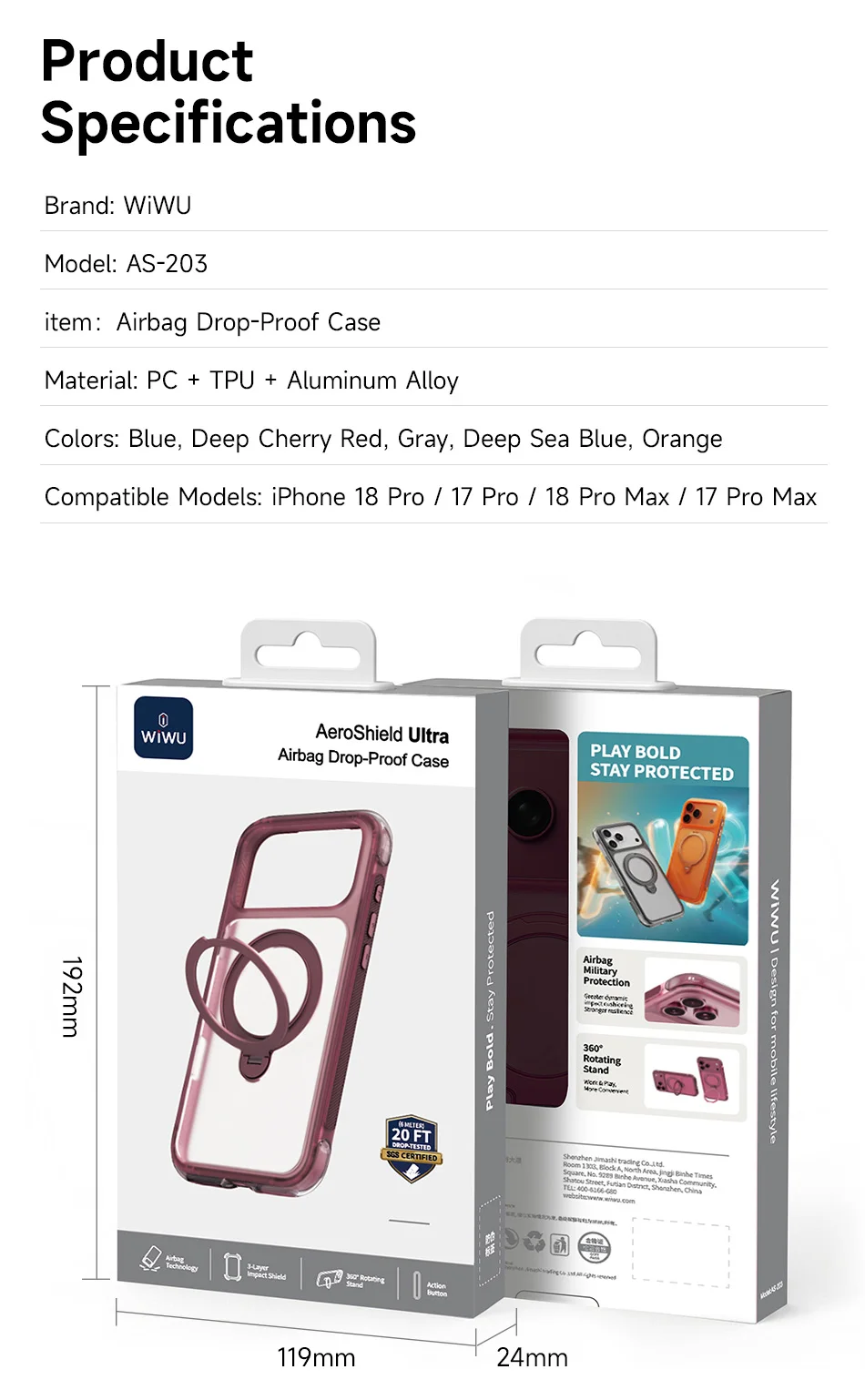 WiWU Airbag Handyhülle für iPhone 18 Pro Max 18 Pro Magnetische Standhülle für iPhone 17 Pro Max Drehbare Handyhülle – Detail 22