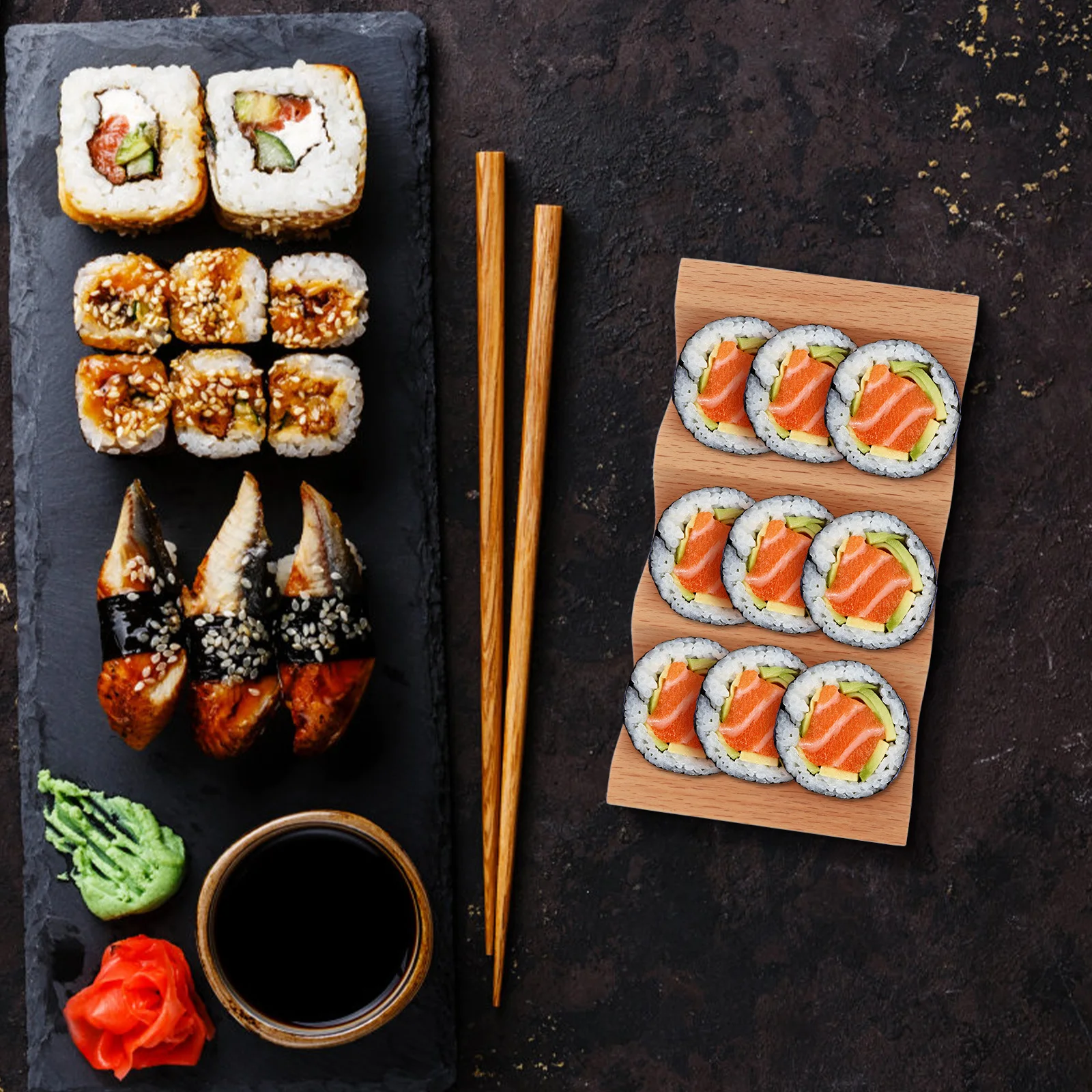 

Sushi Wooden Stand Tray Holder Reusable Japanese Style Plate Food Bakery Display Rack Hand Polished Compact Easy Clean