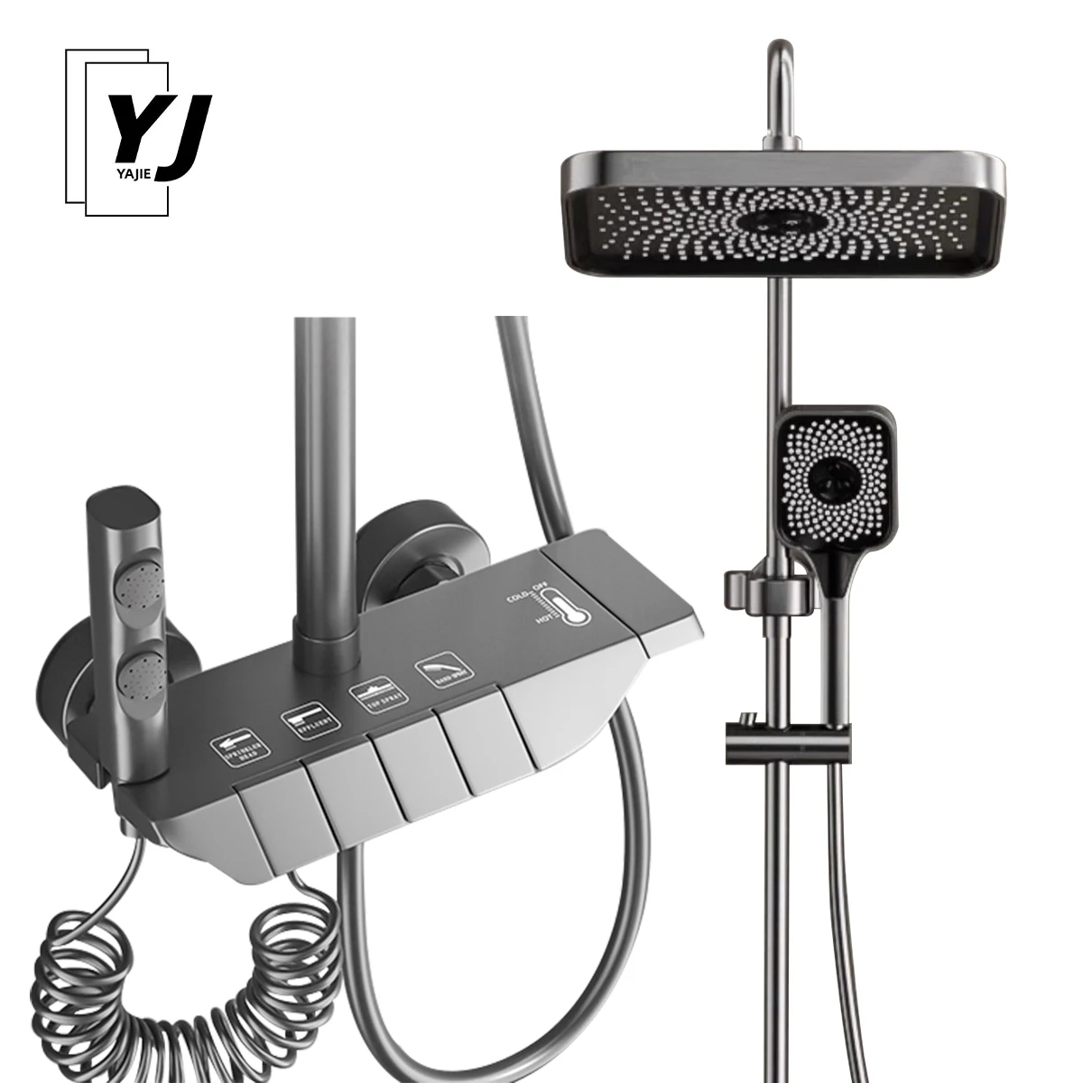 Bathroom Shower Faucet Set Digital Display Heat Thermostat Hot Coldwith Pressure Discharge Copper Bases