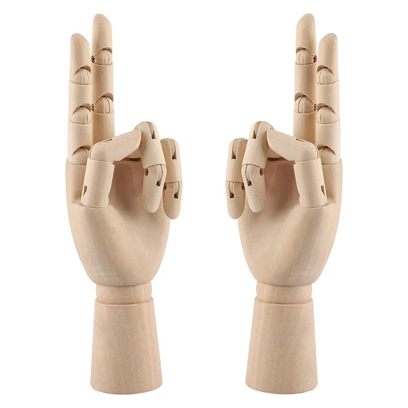 Wooden Hand Model, 2 PCS, 12 Inches Left And Right Hand Art Mannequin Figure With For Hand Jewelry Display, Decoration