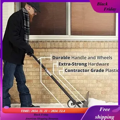 

Snowcaster Bi-Directional Wheeled Snow Shovel Pusher and Barn Shovel,