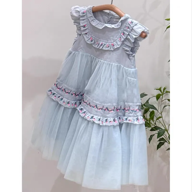 فستان الأميرة الشبكي المطرز بتصميم عتيق للفتيات، ملابس صيفية جديدة للأطفال، فستان عصري وأنيق #4
